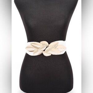 Elastic Waist Statement Belt with Gold Leaf Accent